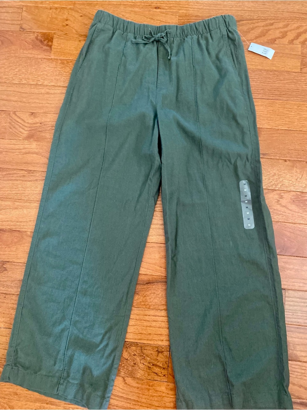 NWT GAP Olive Green Linen Blend Pull On High Rise Wide Leg Pants Med Casual Boho - Picture 7 of 14